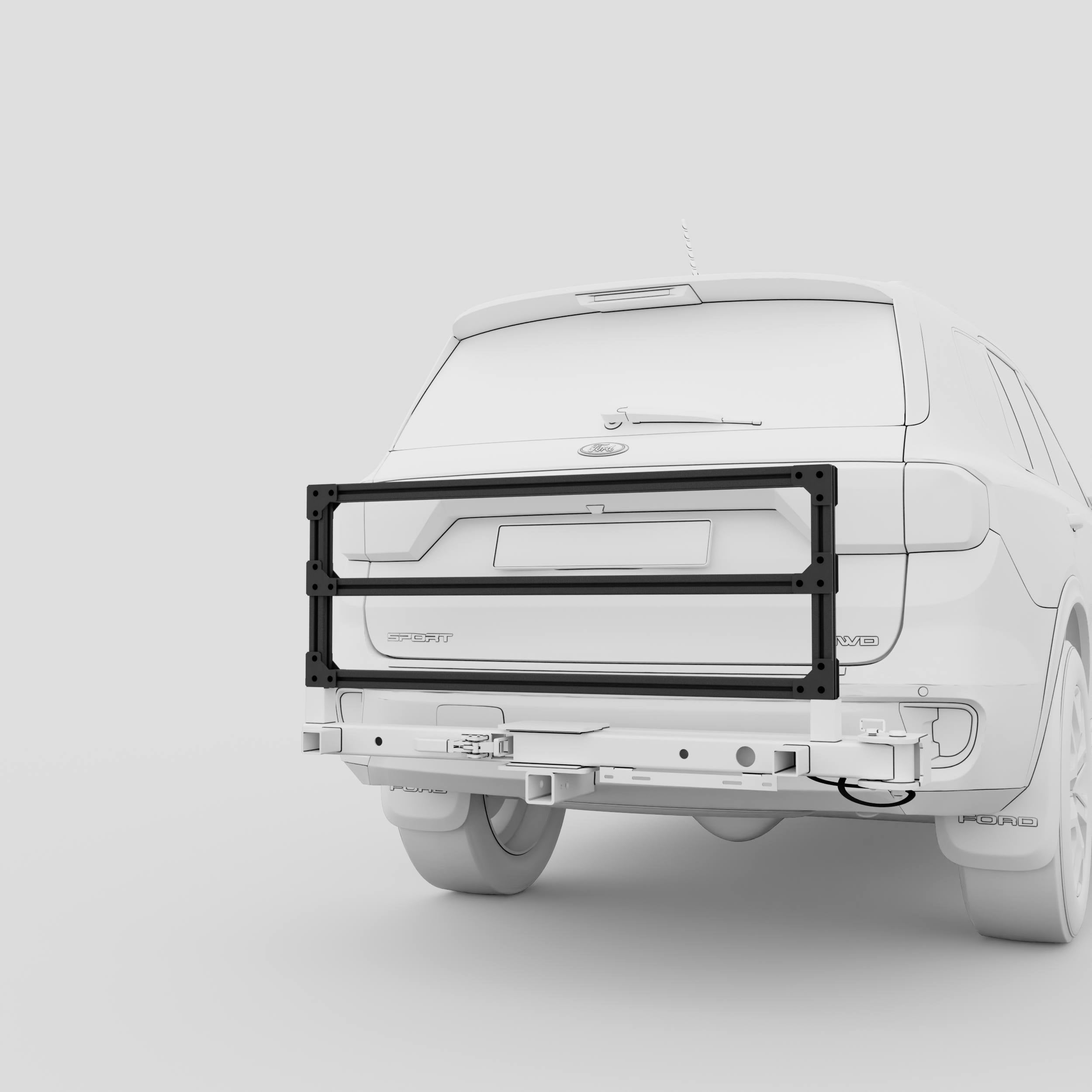 Render of vertical Novaa Rack with 360° mounting surface for gear and accessories