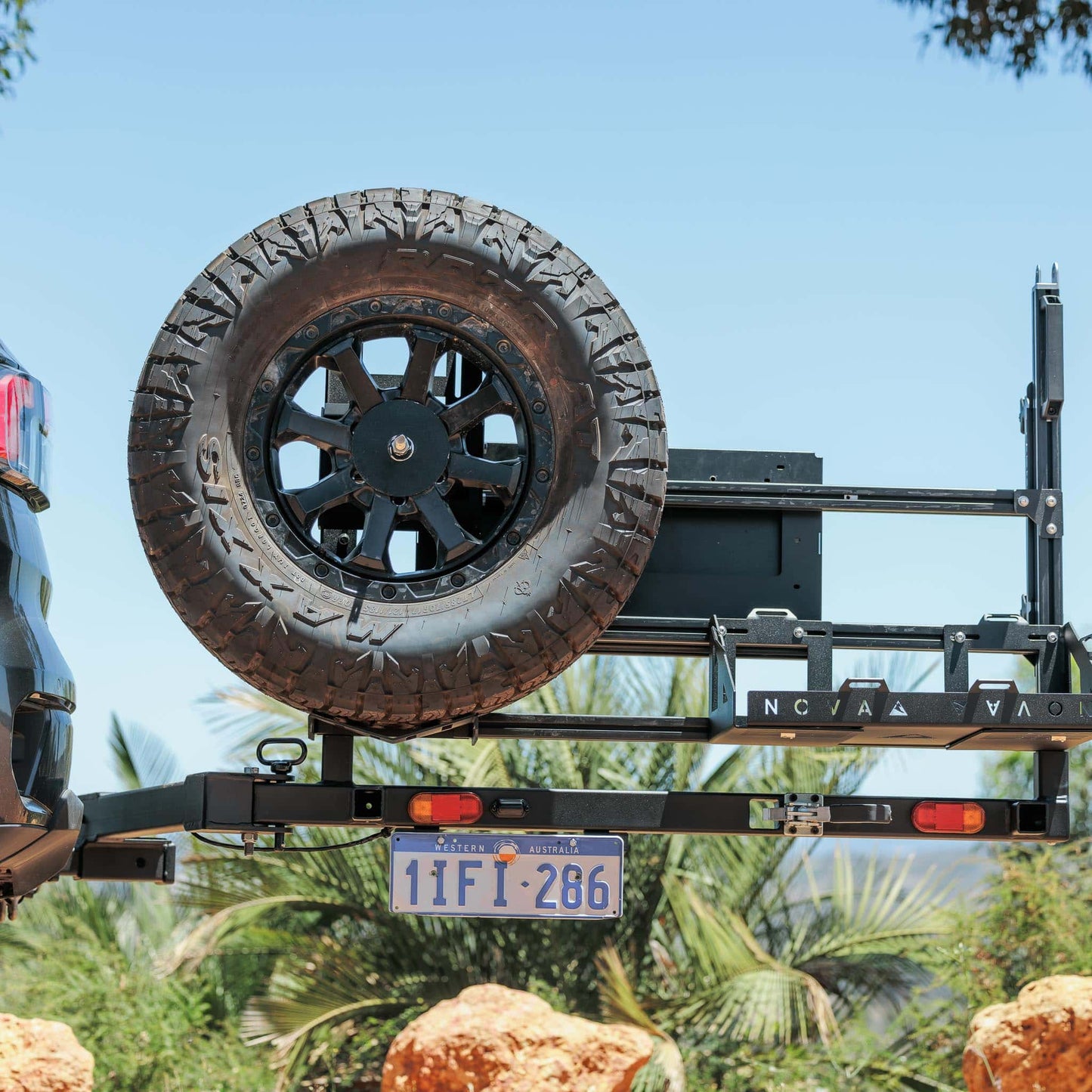 Rear view of 4WD showing Novaa wheel holder Base Station installed