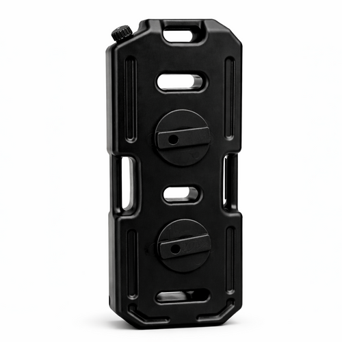 Black rugged fuel jerry on a white background