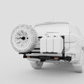 Full modular setup showing spare tyre, jerry cans and rack on 4WD