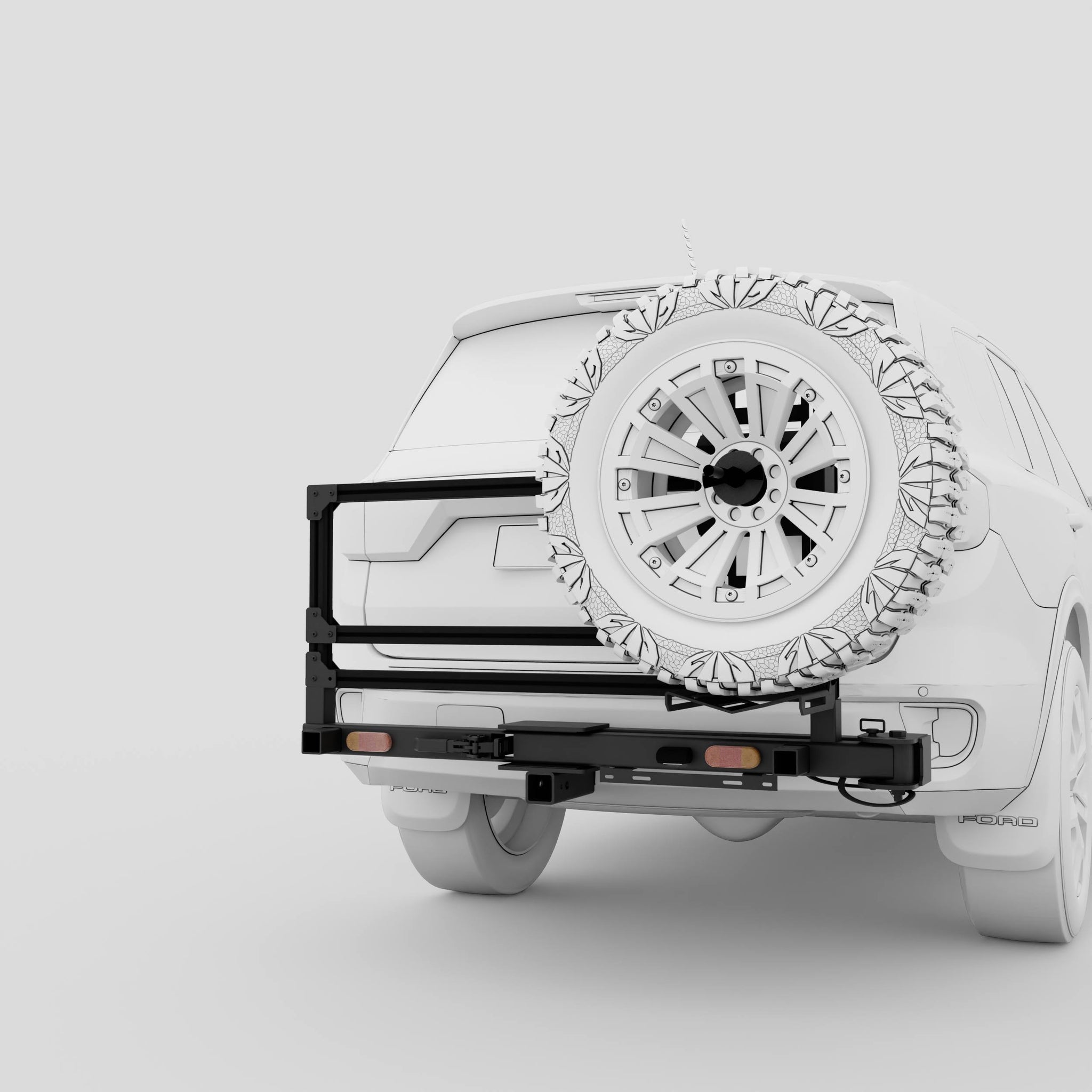 Render of Novaa swing arm with single spare wheel holder attached