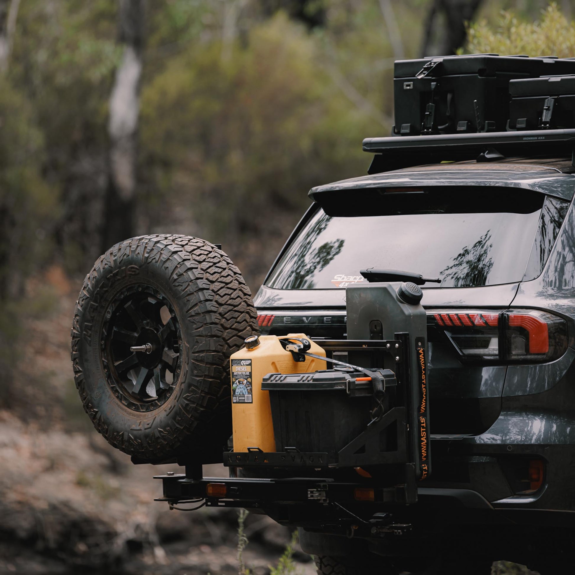 Hitch-mounted swing away system with LED lights and plate mount
