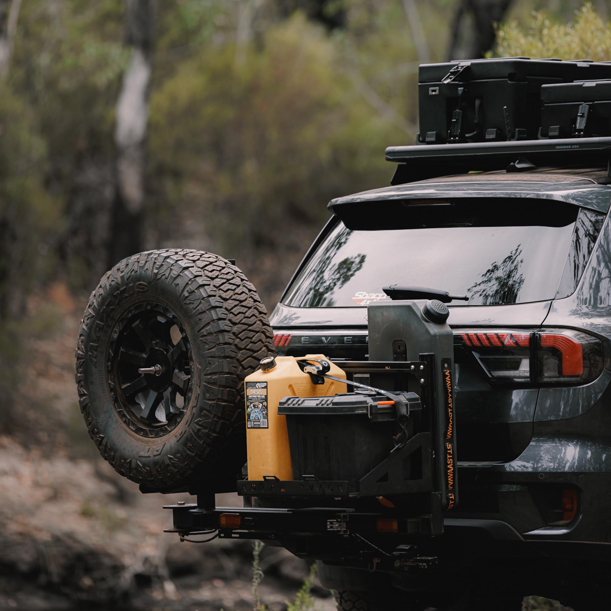 Hitch-mounted swing away system with LED lights and plate mount